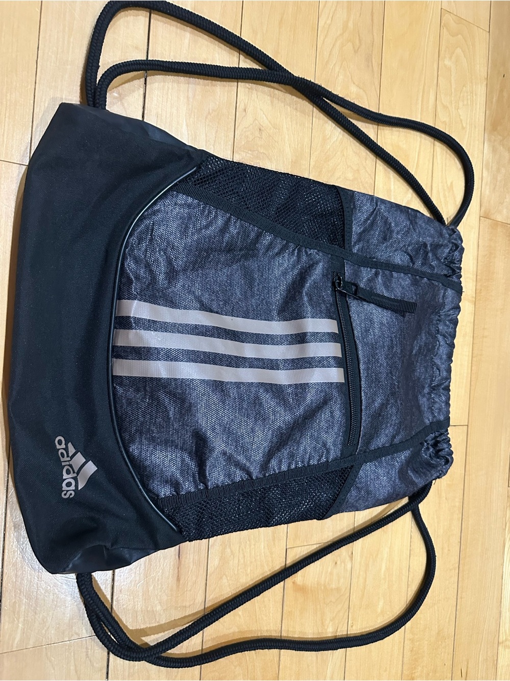 adidas Black Drawstring Duffel Sack with Reflective Stripes